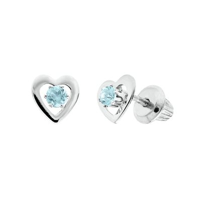 Children's March Birthstone Heart Earrings in 14K White Gold