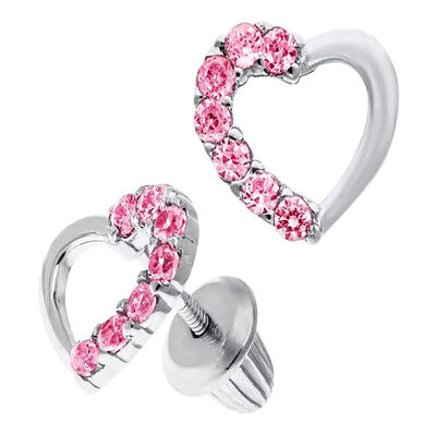 Children's Pink Heart Earrings in Sterling Silver