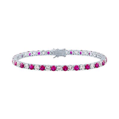 Lab-Created Ruby & White Sapphire Bracelet in Sterling Silver