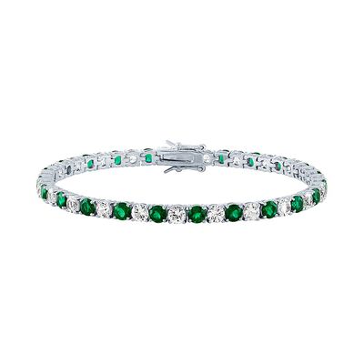 Lab-Created Emerald & White Sapphire Bracelet in Sterling Silver