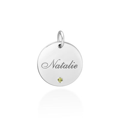 engravable disc pendant with custom gemstone