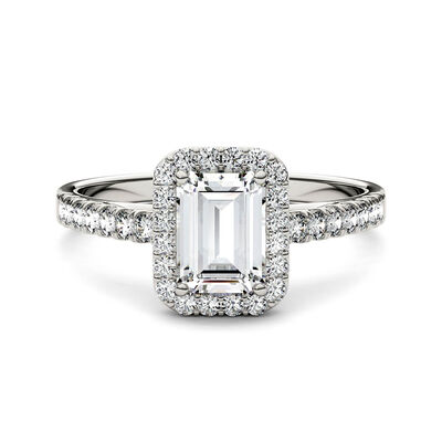 Emerald-Cut Moissanite Halo Ring in 14K White Gold (1 1/4 ct. dew)