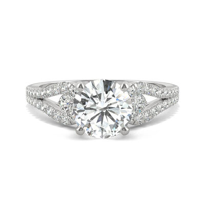 Round Moissanite Ring with Split-Shank Band in 14k white gold (2 1/5 ct. dew)
