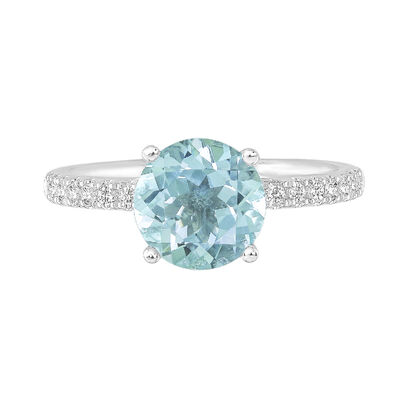 Round Aquamarine Ring with Diamond Band in 14K White Gold (1/3 ct. tw.)