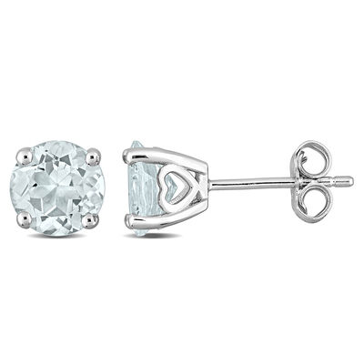 Birthstone Stud Earrings with Heart Baskets in Sterling Silver