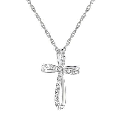 Loop Cross Pendant in 10K White Gold (1/10 ct. tw.)