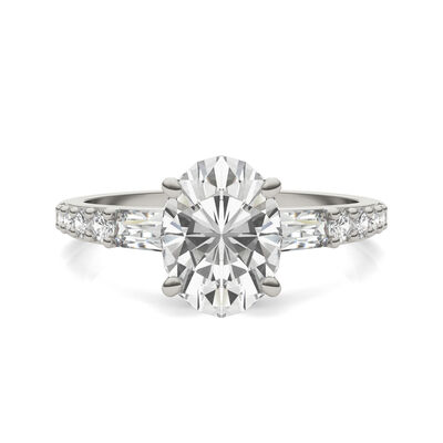 Oval-Shaped Lab Created Moissanite Engagement Ring in 14K White Gold