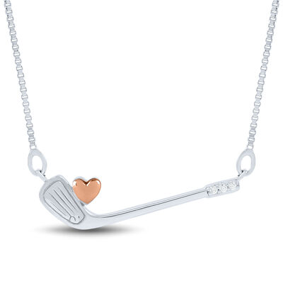 Diamond Accent Golf Club Pendant in Sterling Silver and 14K Rose Gold