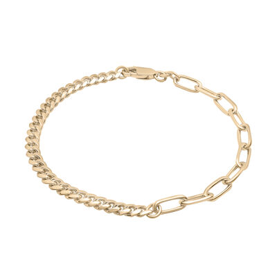 Curb and Paperclip Chain Bracelet in Vermeil
