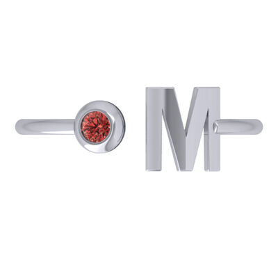 custom gemstone ring with initial & single stone accent