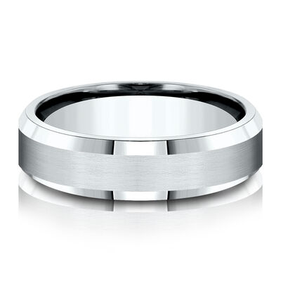 Men’s Bevel Edge Satin Wedding Band in 14K Gold or Platinum