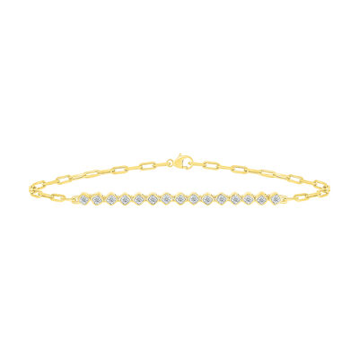 Diamond Faux Bezel Paperclip Bracelet in 10K Yellow Gold (1/4 ct. tw.)