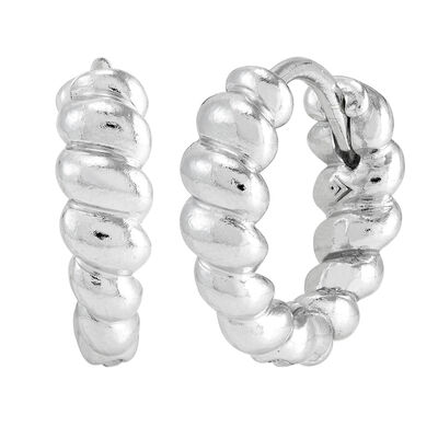 Polished Tapered Shrimp Texture Huggies in Sterling Silver