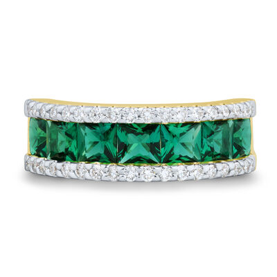 Lab-Created Emerald & Lab Grown Diamond Band in 10K Yellow Gold (3/8 ct. tw.)