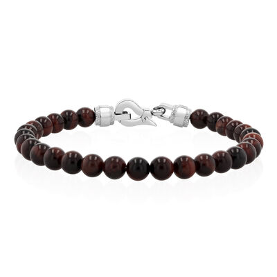 Men's Red Tiger-Eye Bead Bracelet in Stainless Steel