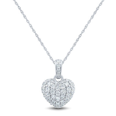 Lab Grown Diamond Pavé Heart Pendant in 14K White Gold (1/2 ct. tw.)