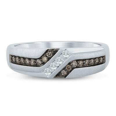 Men's Brown and White Diamond Ring in 10K Gold (1/4 ct. tw.)