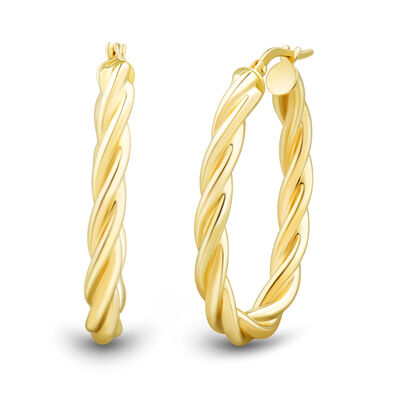 Twisted Oval Tube Hoops in 14K Yellow Gold
