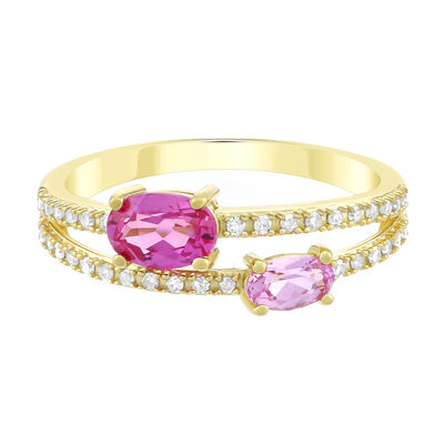 Pink Sapphire and Diamond Ring in 10K Yellow Gold (1/6 ct. tw.)