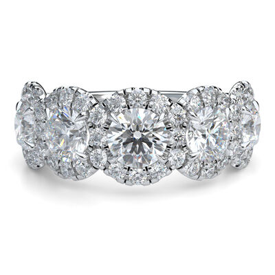 Diamond Five-Stone Halo Anniversary Band in Platinum