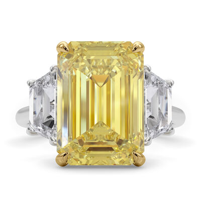 Lab Grown Diamond Yellow Emerald-Cut Center Engagement Ring in Platinum and 18K Yellow Gold (6 1/4 ct. tw.)