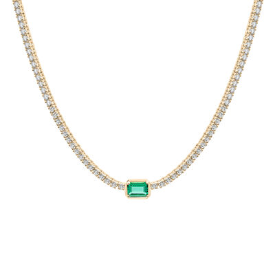 Lab-Created Emerald and Lab-Created White Sapphire Necklace in Vermeil