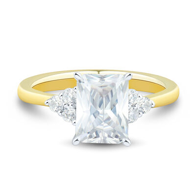 Lab Grown Diamond Radiant-Cut and Round Engagement Ring in 14K Yellow and White Gold (2 1/4 ct. tw.)