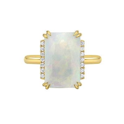 Emerald-Cut Opal and Diamond Ring in 10K Yellow Gold (1/10 ct. tw.)