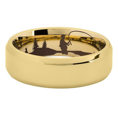 Men's High Bevel Fly Fishing Band in 14K Yellow Gold, 7MM