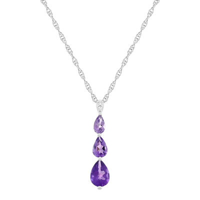 Three-Stone Gemstone and Diamond Accent Pendant in Sterling Silver