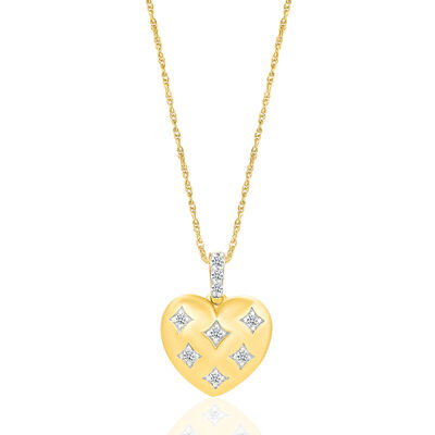 Diamond Puffy Heart Pendant in 10K Yellow Gold (1/7 ct. tw.)
