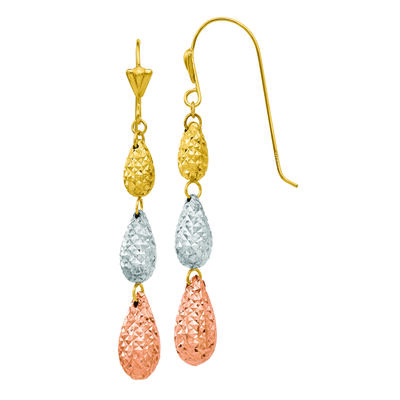 Diamond-Cut Puff Drop Earrings in 14K Yellow, White and Rose Gold