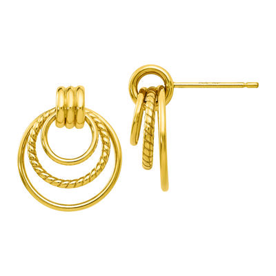 Triple Hoop Post Earrings in 14K Yellow Gold