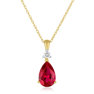 Lab-Created Ruby and Lab-Created White Sapphire Pendant in 10K Yellow Gold