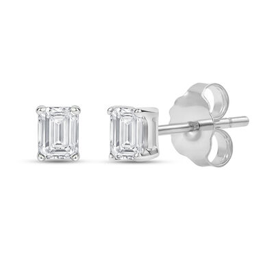 Lab Grown Diamond Emerald-Cut Solitaire Stud Earrings in 14K Gold