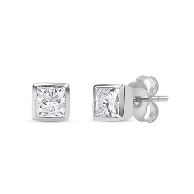 Lab Grown Diamond Princess-Cut Bezel-Set Solitaire Stud Earrings in 14K Gold