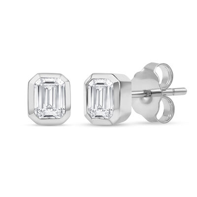 Lab Grown Diamond Emerald-Cut Bezel-Set Solitaire Stud Earrings in 14K Gold