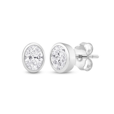 Lab Grown Diamond Oval-Shaped Bezel-Set Solitaire Stud Earrings in 14K Gold